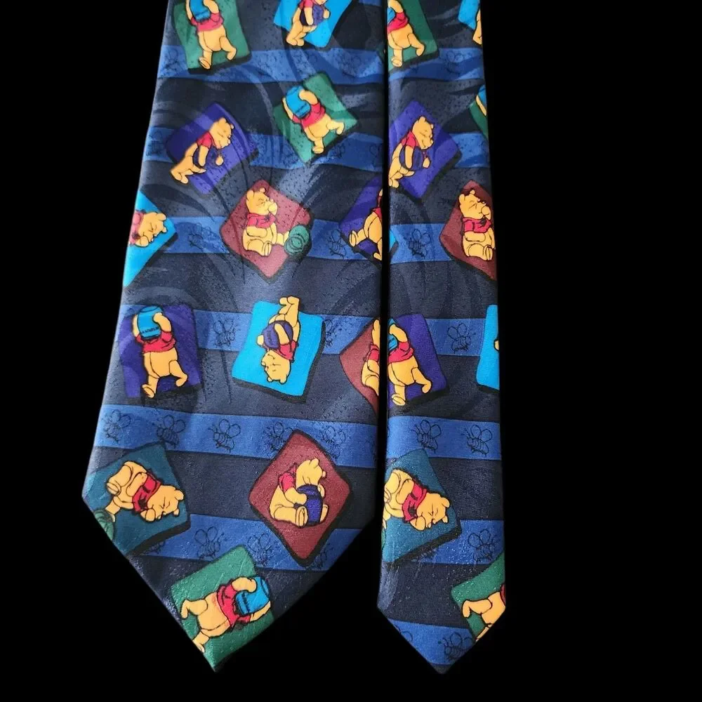 Vintage Disney Pooh Bear Tie Navy Blue Striped Winnie The Pooh Exquisite Apparel